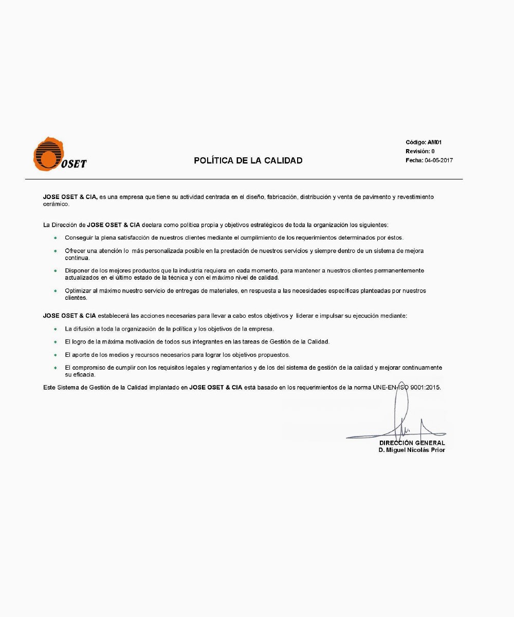 AM 01 POLITICA CALIDAD OSET - Certificados