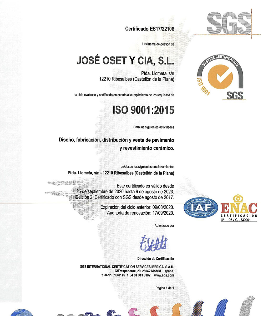 ISO ESP JOSE OSET Y CIA - Certificados