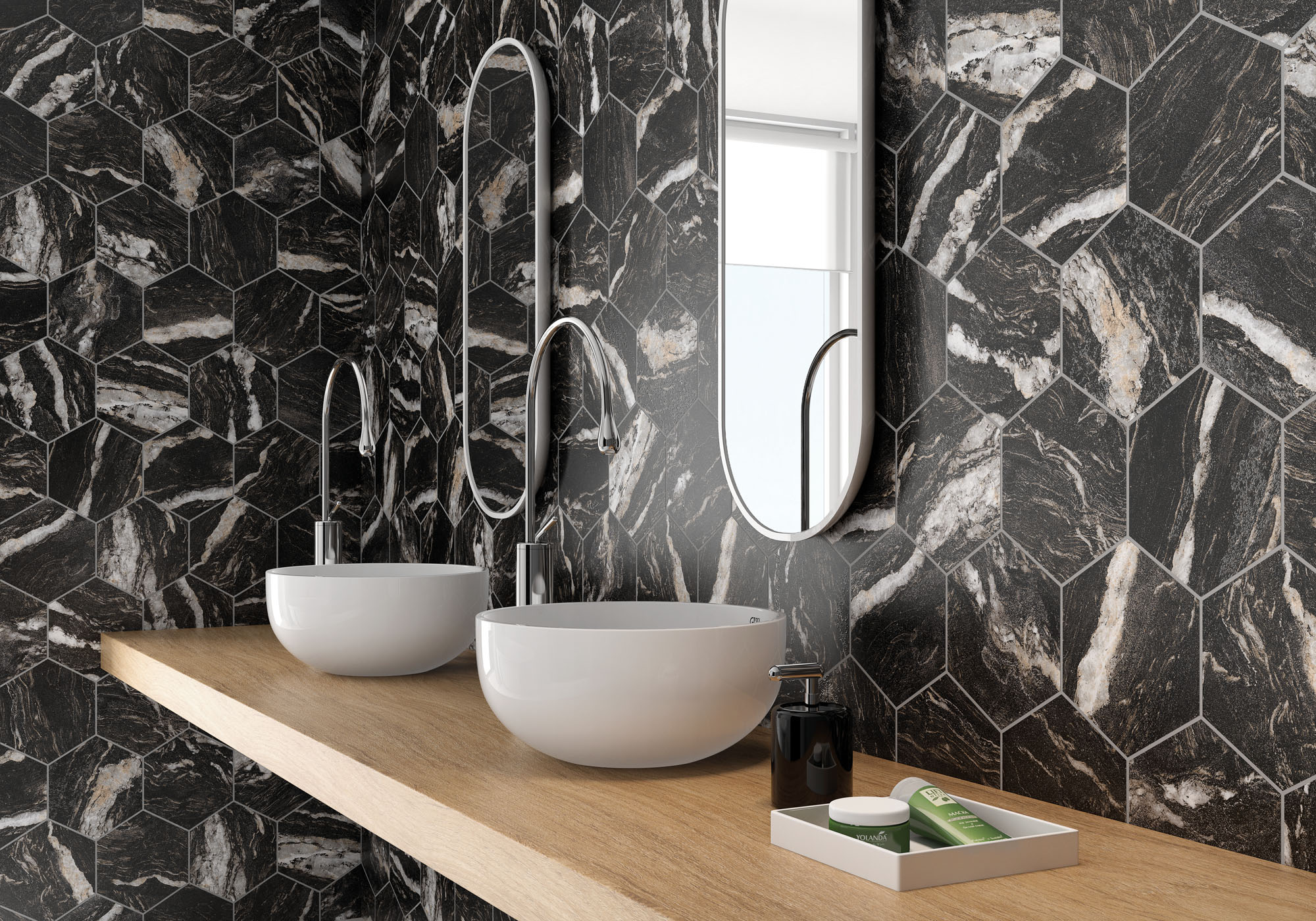 amb PERGAMO 19X23 HEX_banyo amb PERGAMO 19X23 HEX banyo 1 - Estilo Piedra